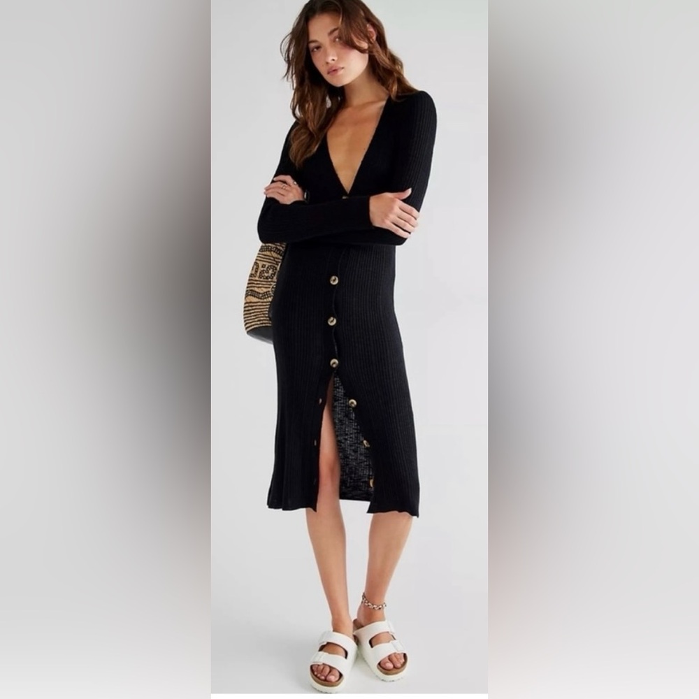 NWOT Free People Black Ribbed Button-Down Date Night Cardi